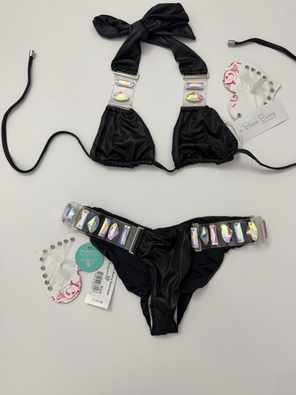 BRAND NEW Beach Bunny Black Bikini with Iridescent Jewel Accents - Picture 2 of 11